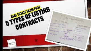 5 Types of Listing Contracts  Real Estate Exam Prep Videos [upl. by Frazer]