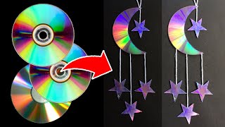 DIY Waste CD Crafts  MOON and STAR Waste CD  C D Wall Hanging Easy  Part2  Hand Craft [upl. by Hawk]