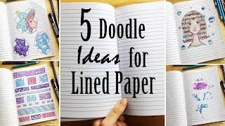 5 Doodle Ideas for Lined Paper Drawing in Notebooks [upl. by Aramen]