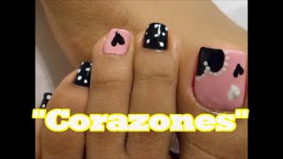 quotCorazonesquot Decoración de Uñas para los Pies Heart Easy toe nail art [upl. by Aneeb]