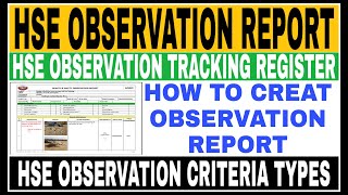 How to Creat HSE observation Report  Safety Observation Report  Observation Tracking Register [upl. by Em]