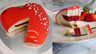 Strawberry and Vanilla Mousse Cake with Easy Mirror Glaze  Entremet Dessert [upl. by Oinafipe]