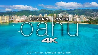 FLYING OVER OAHU 4K Hawaii Ambient Aerial Film  Music for Stress Relief  Honolulu to North Shore [upl. by Stilu]