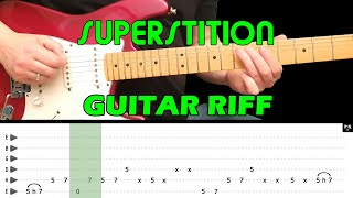 SUPERSTITION  Guitar lesson  Guitar riff with tabs  Stevie Wonder  fast amp slow [upl. by Ecydnarb]