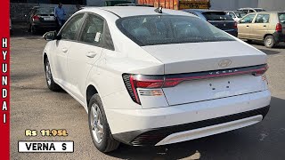 New Hyundai Verna S 2023 🔥 Rs 1195L  2nd Base Petrol Manual  White Colour  Walkaround Review [upl. by Eerrehc]