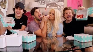 EPIC CAKE MUKBANG FT Trisha Paytas David Dobrik and Jason Nash [upl. by Teodora]