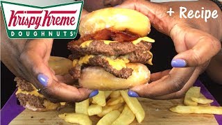 FAIL Krispy Kreme Doughnut Burger Mukbang and Simple Recipe [upl. by Itsur]