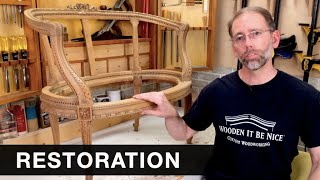 Furniture Restoration Basics on a French Settee  Level 1 Woodworking Repair  How To [upl. by Folsom310]