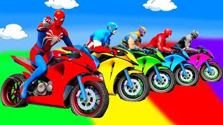 الأبطال الخارقين على القضبان دوامة قمع جسر 🚴‍♂️ SPIDER MANon Motorcycle in Spiral Bridge Stunt Rid [upl. by Ynavoeg119]