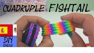 CÓMO HACER PULSERAS DE GOMITAS FISHTAIL CUADRUPES  SIN TELAR  TUTORIAL EN ESPAÑOL  DIY [upl. by Anaela402]