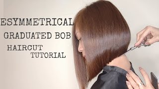 How To Cut Asymmetrical Graduated Bob  Medium Length  Full Haircut [upl. by Nalyak374]