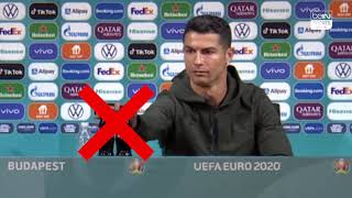 Cristiano Ronaldo removes CocaCola bottles from press conference [upl. by Tor]