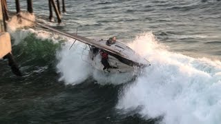 Full Version Including Passenger Rescue  Sailboat Capsized into Redondo Beach Pier in California [upl. by Anirac222]