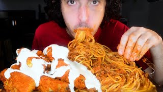 ASMR BUFFALO CHICKEN WINGS AND MESSY SPAGHETTI WITH RANCH  MUKBANG No Talking NOMNOM [upl. by Jane]