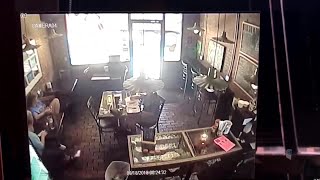 Surveillance video shows coffee shop explosion [upl. by Epolulot]