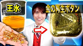 大量の金の指輪を王水に溶かして純金の再生ボタン作成！【錬金術】Possibility science challenge [upl. by Carberry445]