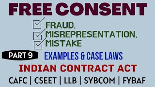 Fraud  Misrepresentation  Mistake  Free Consent  Indian Contract Act  Caselaws  Example [upl. by Birgitta]