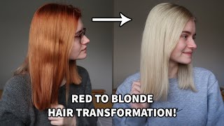 RED TO BLONDE HAIR TRANSFORMATION  Colour B4  lightening process [upl. by Ycat]