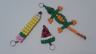 Pony Bead Keychains  Pencil Watermelon amp Lizard  Part 1 [upl. by Merola204]