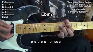 Stevie Wonder SUPERSTITION Guitar Lesson  STANDARD TUNING Nile Rodgers Style EricBlackmonGuitar [upl. by Melc]