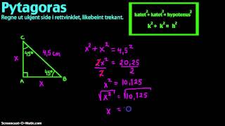 Å finne de ukjente siden i en rettvinklet likebeint trekant [upl. by Maggie]