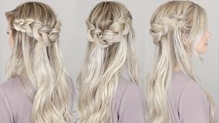 HalfUp Dutch Crown Braid Hairstyle  SIMPLE amp EASY [upl. by Nadda964]