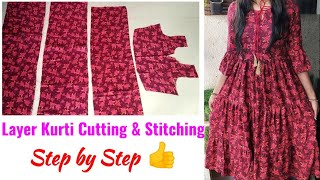 Layer Kurti Cutting and Stitching  Designer Layer Frill Kurti Cutting and Stitching [upl. by Croix]