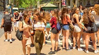 Barcelona Walk of La Rambla  Famous Tourist Street [upl. by Orfinger515]