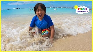 Family Fun Day at the Beach and playing in the sand with Ryans Family Review [upl. by Nylyak]