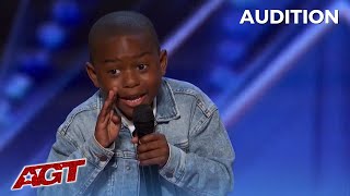 Lil Hunter Kelly 7 Year Old Comedian UPSTAGES HIS DAD with his AGT Audition [upl. by Esihcoc133]