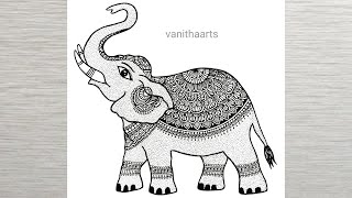 How to draw Mandala for Beginners  Elephant mandala art  elephant drawing stepbystep  doodle art [upl. by Huston42]