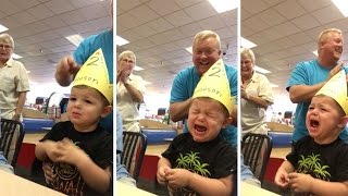 Adorable Toddler Cries During Happy Birthday Song [upl. by Leggat692]