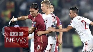 Serbia Albania match abandoned after drone sparks clashes  BBC News [upl. by Ultan]