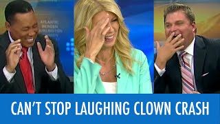 News Anchors Cant Stop Laughing At Clown Report [upl. by Giffie]