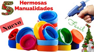 5 Manualidades Navideñas con TAPAS DE BOTELLAS Christmas Crafts with BOTTLE LIDS [upl. by Ybok]