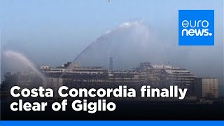 Costa Concordia finally clear of Giglio destined for dismemberment  euronews 🇬🇧 [upl. by Halas567]