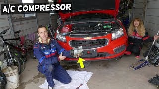 AIR CONDITIONER AC COMPRESSOR REPLACEMENT REMOVAL CHEVROLET CRUZE CHEVY SONIC [upl. by Doro]