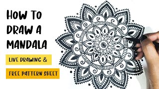 How To Draw MANDALA ART for beginners  Free practice sheet  Step By Step [upl. by Collins]