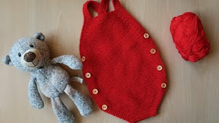 SUPER EASY nosew knitted romper for BEGINNERS 018 months [upl. by Adniram]