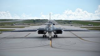 B1 Bombers Take Off SideBySide Simultaneously From Guam [upl. by Edals]