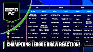 CHAMPIONS LEAGUE DRAW REACTION Liverpool Real Madrid amp Man City discover their opponents  ESPN FC [upl. by Aitnwahs]