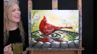 Learn How to Paint CARDINAL BIRD BATH with Acrylic  Paint and Sip at Home  Step by Step Tutorial [upl. by Zima]