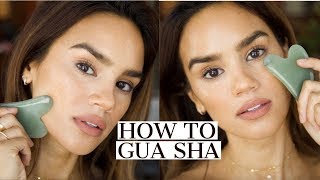 HOW TO GUA SHA TUTORIAL FACIAL MASSAGE  DACEY CASH [upl. by Nylodnarb920]