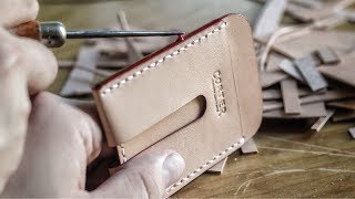 Making a Minimalist Leather Wallet with RED painted edges [upl. by Nimoynib]