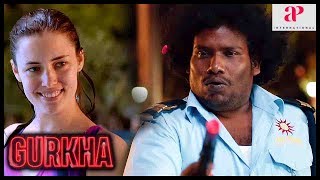 Gurkha Movie Scenes  Elyssa Erhardt intro  Raj Bharath plans to take Elyssa as hostage  Yogi Babu [upl. by Aihsined]