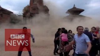 Nepal earthquake Video shows terrified tourists as the temple collapses  BBC News [upl. by Imogen]