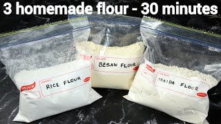 how to make rice flour besan flour maida plain flour at home  basic indian flour recipes [upl. by Gilbart]