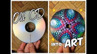 Recycling CD into ART Dot Mandala Painting Suncatcher  How To Paint Dot Mandalas Lydia May [upl. by Kurtzig]