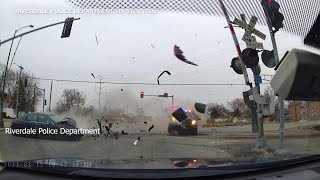 Video shows highspeed crash that seriously injured Riverdale police officer  ABC7 Chicago [upl. by Kuebbing]