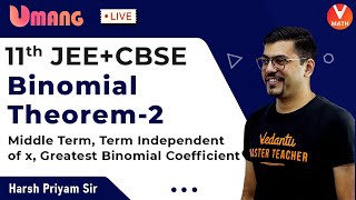 Binomial Theorem L2  Class 11 Maths  Middle Term  JEE  CBSE  Harsh Sir  Vedantu Math [upl. by Leopoldeen]